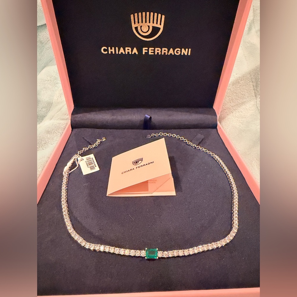 Chiara Ferragni Silver Necklace with Emerald Accent